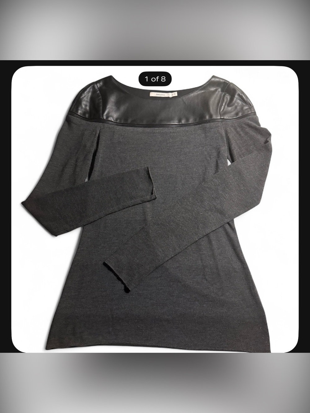 Bailey 44 Black Leather and Gray Knit Long Sleeve Top Size S